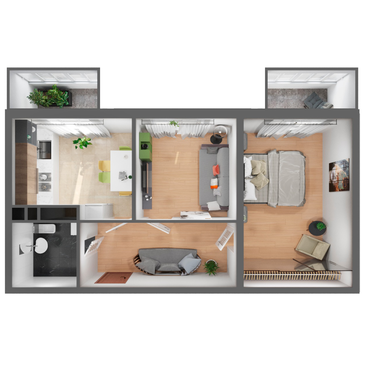 Планировка двухкомнатной квартиры 63,5 м²